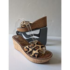 SAM EDELMAN Reid Leopard Print Cork Wedge‎ Heel Slide Sandals Women's Size 9.5m